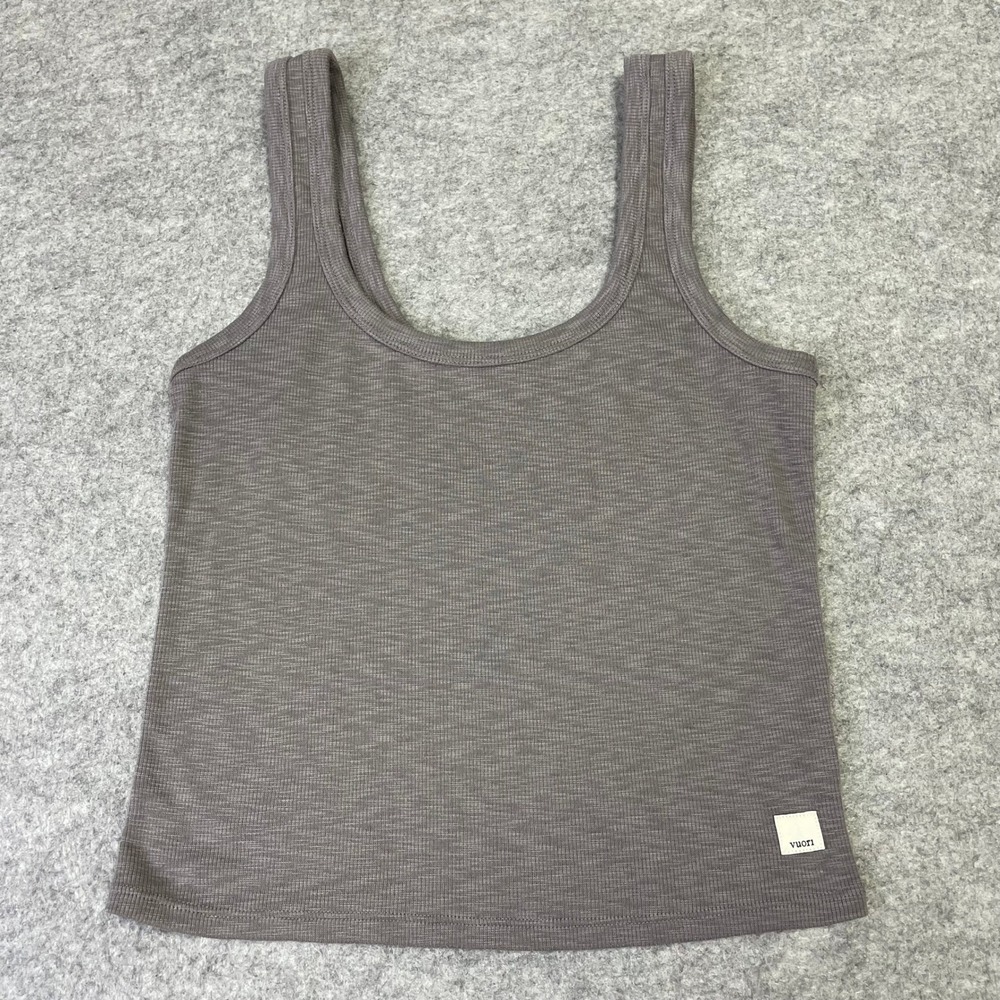 Vuori Gray Ribbed Crop Scoop Neck Tank Top, Size S